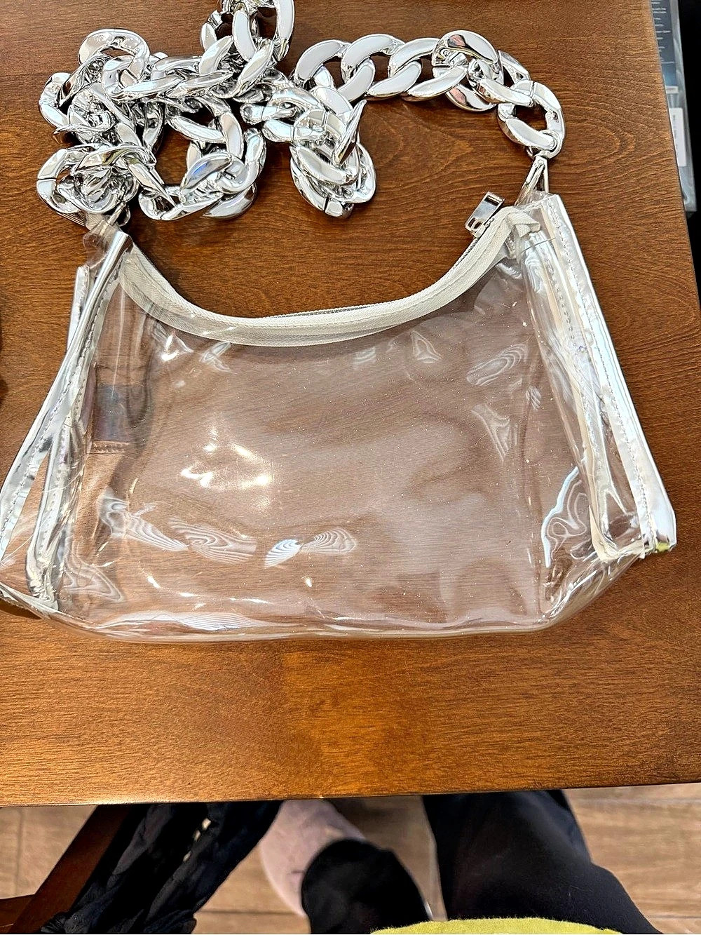 Stadium bag. Clear & Silver chunky Chain Shoulder Bag